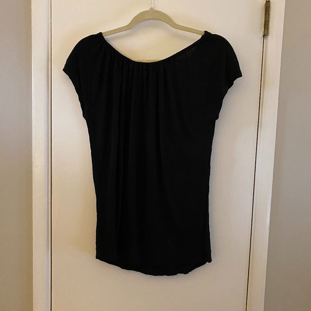 LOFT Tie Neck Short Sleeve Top - Black